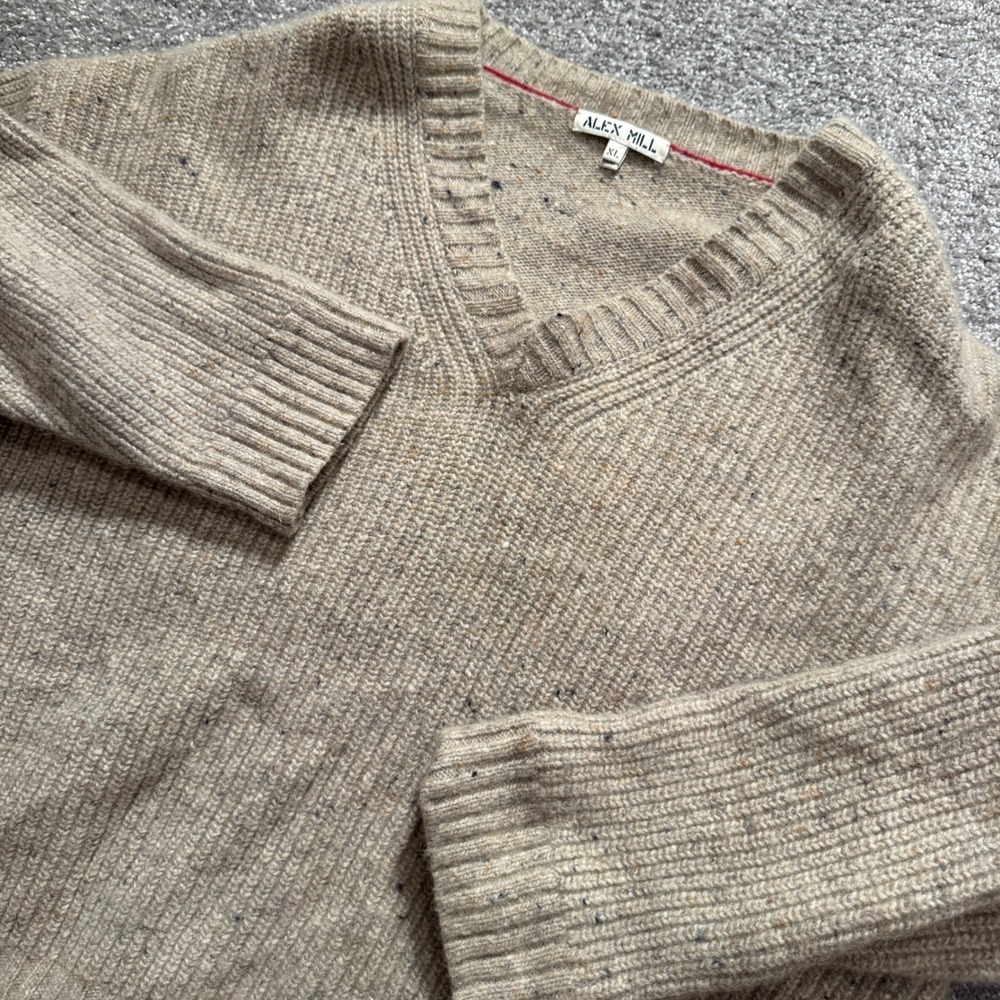 Alex Mill Sweater Women XL Beige Donegal V Neck Merino Wool Alpaca Speckled Boho